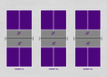 A diagram showing three tennis courts labeled COURT A1, COURT A2, and COURT A3 on a light gray textured background. Each court is illustrated with purple service boxes, gray court sections, white net lines, and a small purple ΦΩ symbol above the net.